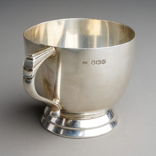 869 - An Elizabeth II silver Christening cup, plain on flared support, engraved with initials SB., hallmar... 