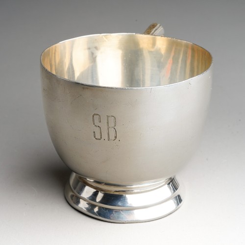 869 - An Elizabeth II silver Christening cup, plain on flared support, engraved with initials SB., hallmar... 