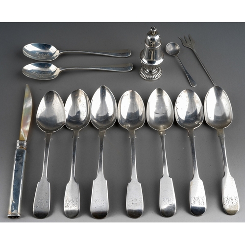 870 - A collection of silver to include: 19th Century fiddle pattern teaspoons, hallmarked London except o... 