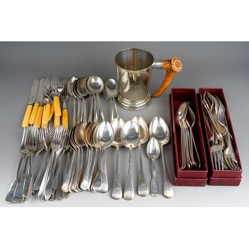 871 - A collection of Electro plated, silver plated, EPNS to include: a large presentation mug with antler... 