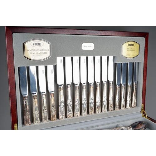 889 - A cased Viners silver plated fifty seven piece canteen of 'Kings Royale' pattern cutlery, eight plac... 