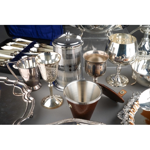 894 - Large collection of silver plated items to include trays, tea pot, candle stick, cutlery etc.