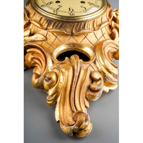 905 - Swedish gilt wood wall clock, signed Westerstrand Toreboda, dial approx 16 cm in diameter. Overall l... 