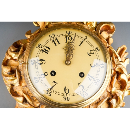 905 - Swedish gilt wood wall clock, signed Westerstrand Toreboda, dial approx 16 cm in diameter. Overall l... 