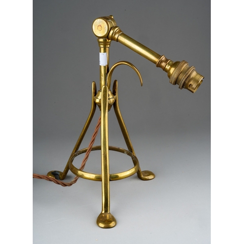 908 - A brass Pullman style adjustable desk lamp in the style of W.A.S. Benson, maximum height to top of f... 