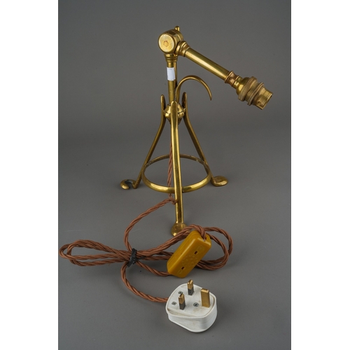 908 - A brass Pullman style adjustable desk lamp in the style of W.A.S. Benson, maximum height to top of f... 