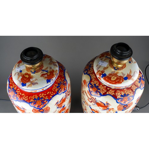 910 - Pair of large Chinese Style Imari pattern Ceramic Table Lamp Bases, approx. 47 cm tall including fit... 