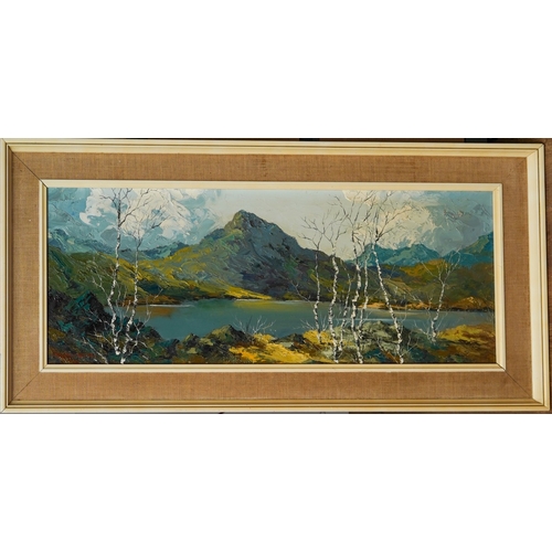 923 - Charles Wyatt Warren  (1908-1993) 'Moel Hebog from Llyn  Y Gader', oil on board, signed lower left, ... 