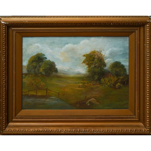 931 - English School (19th Century)
Landscape with cottage and figure
oil on canvas, 40 x 55cm 
signed low... 