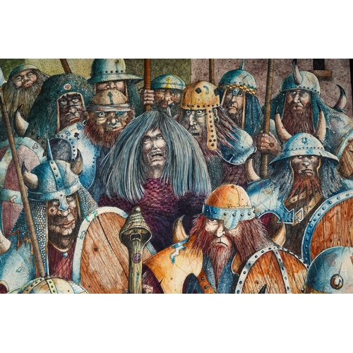 946 - John Blanche (1948-) original drawing in pen, pencil and watercolour of Woodcutters for the book The... 