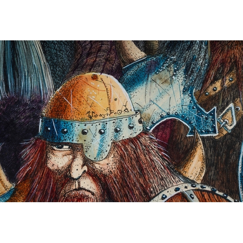 946 - John Blanche (1948-) original drawing in pen, pencil and watercolour of Woodcutters for the book The... 