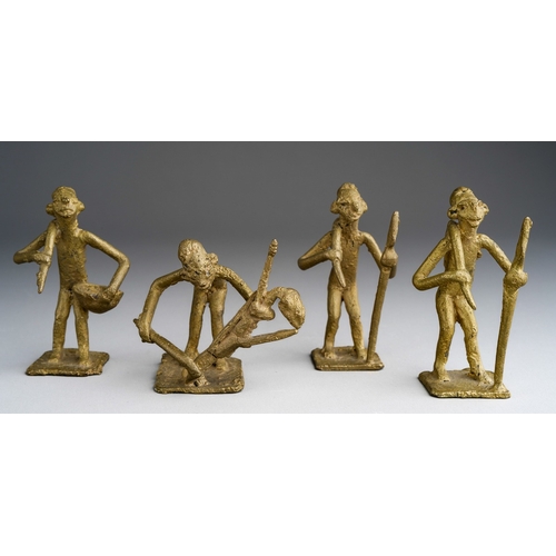 958 - Four 20th century Akan /Ashanti weight figures in a variety of poses, height of tallest 5.5cm (4)