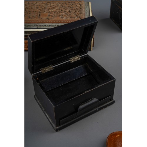 965 - A collection of treen boxes, miniature Victorian style chest of drawers, nut, three 19th century pap... 