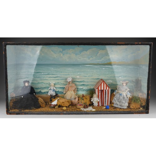 968 - A diorama depicting Queen Victoria with children on an Isle of Wight beach, each figure with painted... 