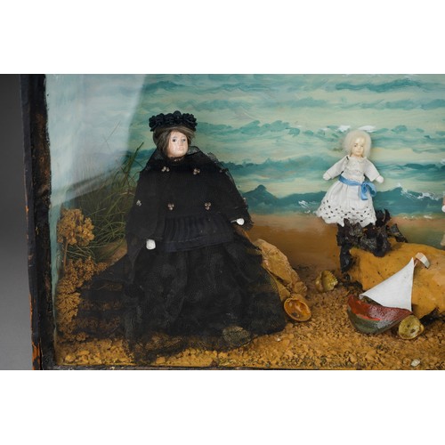 968 - A diorama depicting Queen Victoria with children on an Isle of Wight beach, each figure with painted... 