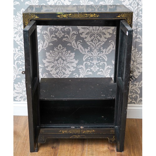 998 - A mid to late 20th century Japanese black lacquered, gilt and Shibayama style double door cabinet, t... 