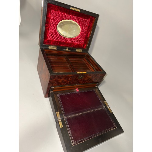 999 - 19 th century burr wood work box with integrated spring loaded writing slope together with pen knife... 