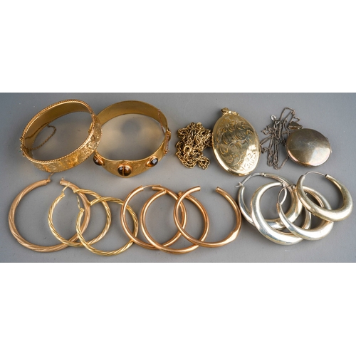 1001 - Collection of 9 ct gold and yellow metal loop earrings(11.5g), silver loop earrings, 9 ct gold metal... 