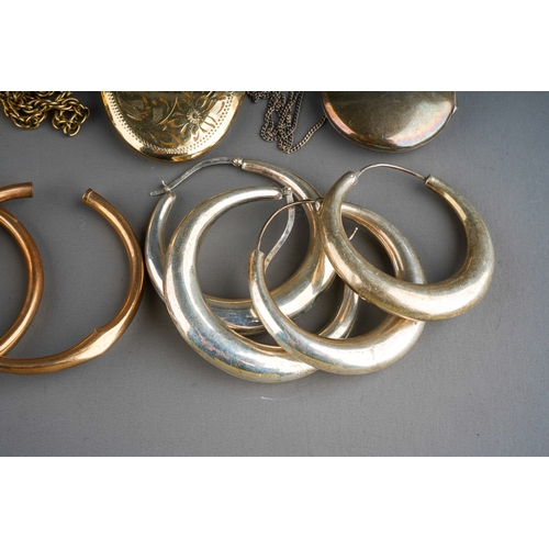 1001 - Collection of 9 ct gold and yellow metal loop earrings(11.5g), silver loop earrings, 9 ct gold metal... 