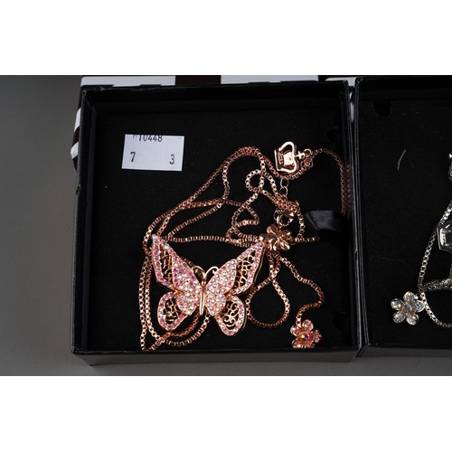 679 - Costume: two Butler & Wilson crystal Butterfly adjustable necklaces, one gold coloured, the other wh... 