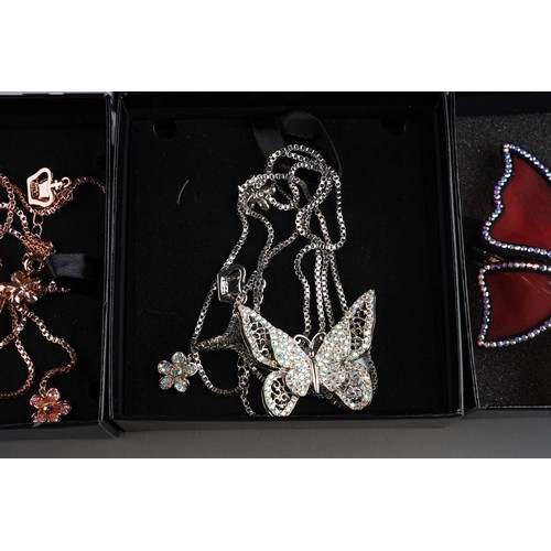 679 - Costume: two Butler & Wilson crystal Butterfly adjustable necklaces, one gold coloured, the other wh... 