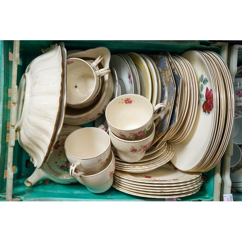 149 - Four boxes of assorted 20th century ceramics, mostly tea and dinner wares from the 1930-1960 era, in... 