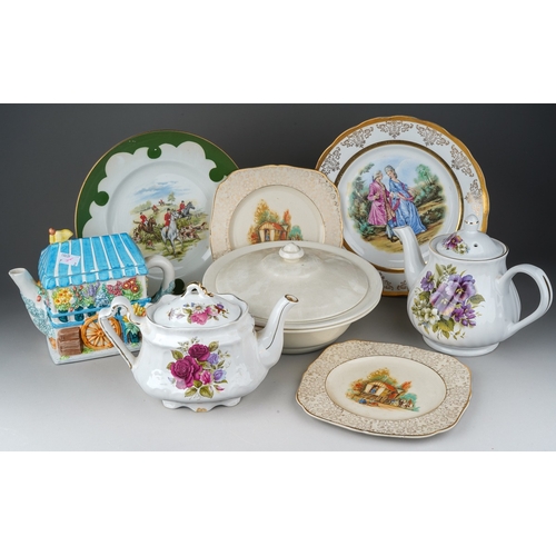 152 - Two boxes of assorted ceramic teapots and dinner wares, including Arthur Wood and Sadlers (2 boxes)