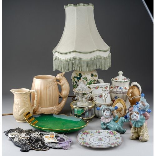 153 - A group of ceramics, including a Masons Ironstone Chartreuse table lamp, a Royal Albert Petit point ... 