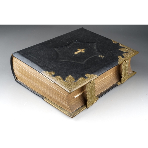 160 - A Victorian Browns Self-Interpreting leather and brass bound Family bible, with register to front, r... 