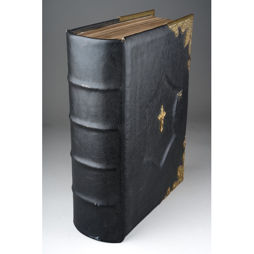 160 - A Victorian Browns Self-Interpreting leather and brass bound Family bible, with register to front, r... 