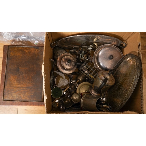 161 - A quantity of silver plate and chrome plate, including a four piece EPNS tea set on matching tray wi... 