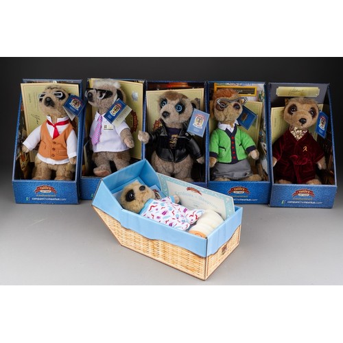 166 - A collection of six boxed Compare the Meerkat soft toys (6)