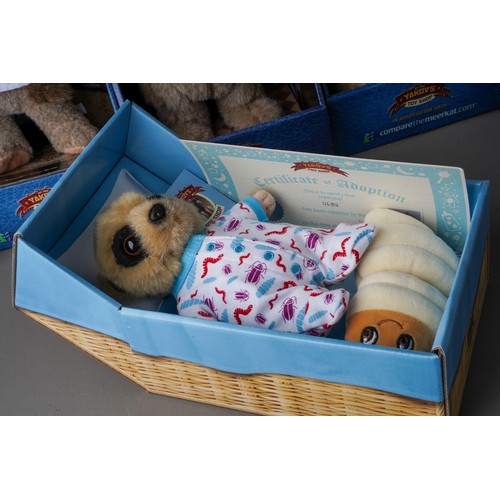 166 - A collection of six boxed Compare the Meerkat soft toys (6)