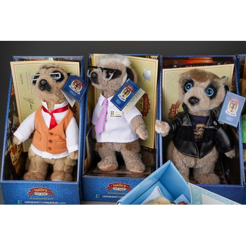 166 - A collection of six boxed Compare the Meerkat soft toys (6)