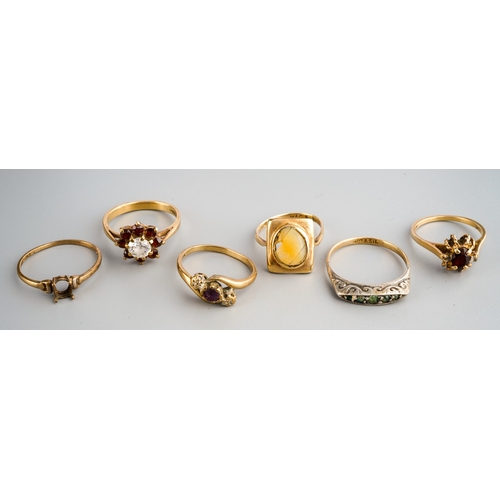 175 - Collection of 9 ct gold rings, some set with semi precious stones, gross weight 12g