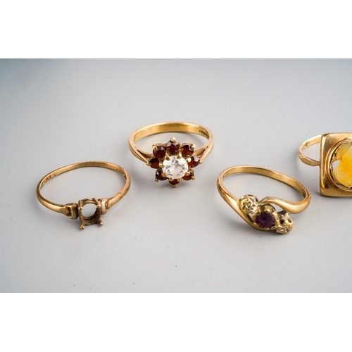 175 - Collection of 9 ct gold rings, some set with semi precious stones, gross weight 12g