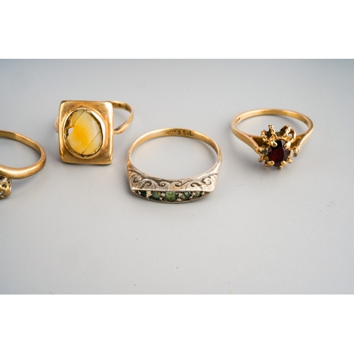 175 - Collection of 9 ct gold rings, some set with semi precious stones, gross weight 12g