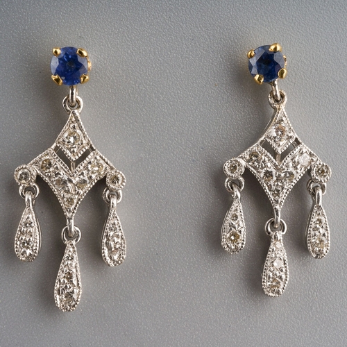 693 - A pair of sapphire and diamond earrings, set with sapphires and round brilliant cut diamonds, estima... 