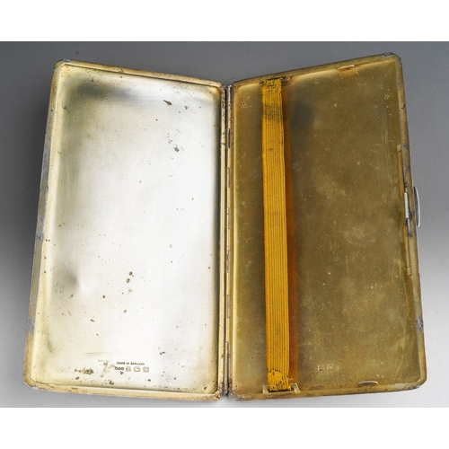 718 - A George V silver engine turned cigarette case, engraved with initials, hallmarked by W H Manton, Bi... 