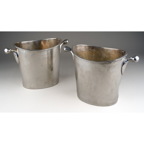 725 - A pair of Christofle style silver plated two handled ice \ champagne buckets, plain bodies (2)