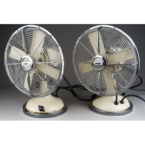 728 - A pair of Modern Retro Sunko classic table fans, cream and chrome, electrified not tested (2)