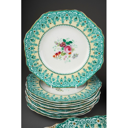 730 - A Victorian Copeland, c.1851-1885, pattern no 8634 part dessert service to include 9 octagonal plate... 