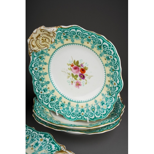 730 - A Victorian Copeland, c.1851-1885, pattern no 8634 part dessert service to include 9 octagonal plate... 