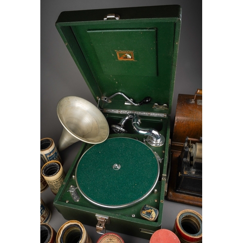 732 - An early 20th Century American Edison Gem phonograph in original box, serial number G63567 with trum... 