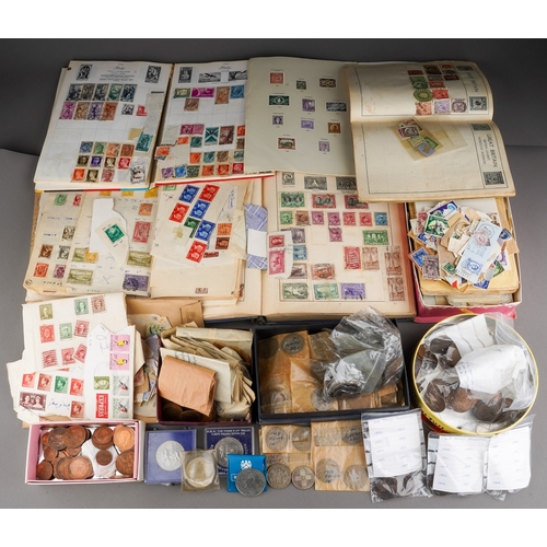 733 - Assorted vintage stamps and coins to include british and foreign