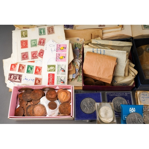 733 - Assorted vintage stamps and coins to include british and foreign