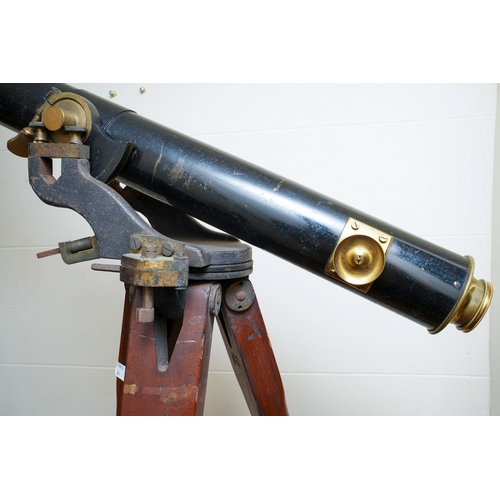 735 - A late Victorian brass and black large refracting telescope, with additional lenses numbered 3, 4 an... 