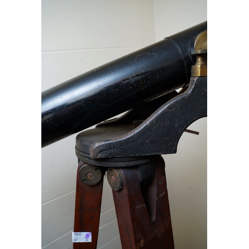 735 - A late Victorian brass and black large refracting telescope, with additional lenses numbered 3, 4 an... 