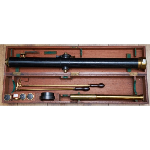 735 - A late Victorian brass and black large refracting telescope, with additional lenses numbered 3, 4 an... 