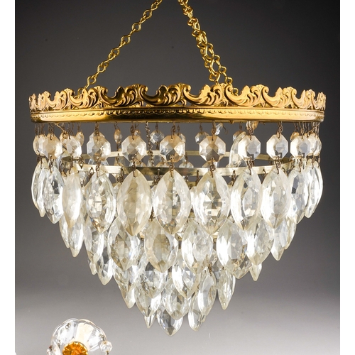 740 - A gilt metal and glass Regency bag style ceiling light holder together with a pair of gilt metal and... 